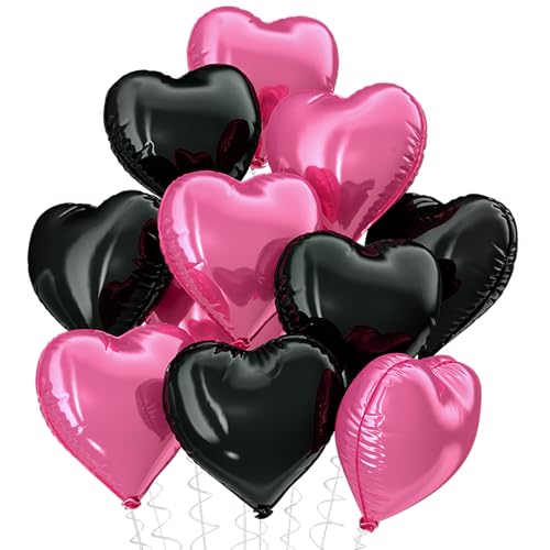 Boojarr Herzförmige Luftballons in Herzform, 45,7 cm, Heliumballons für Valentinstag, Verlobung, Hochzeit, Jahrestag, Brautparty, Geburtstagsdekoration, Rosa, Schwarz, 10 Stück von Boojarr