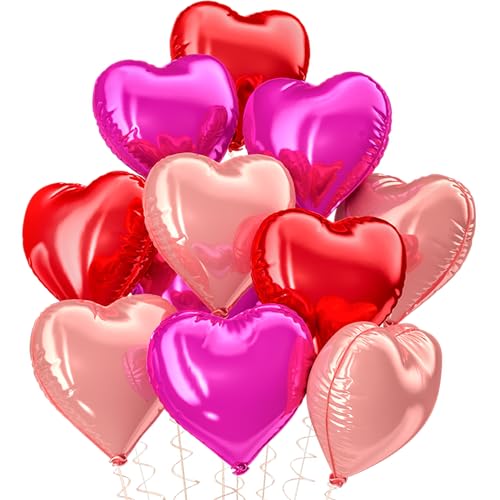Boojarr Herzförmige Luftballons in Rotgold, Rot, Rosa, Rot, 10 Stück, Folienballons in Herzform, 45,7 cm, Heliumballons für Frauen, Valentinstag, Verlobung, Hochzeit, Geburtstag, Party-Dekoration von Boojarr