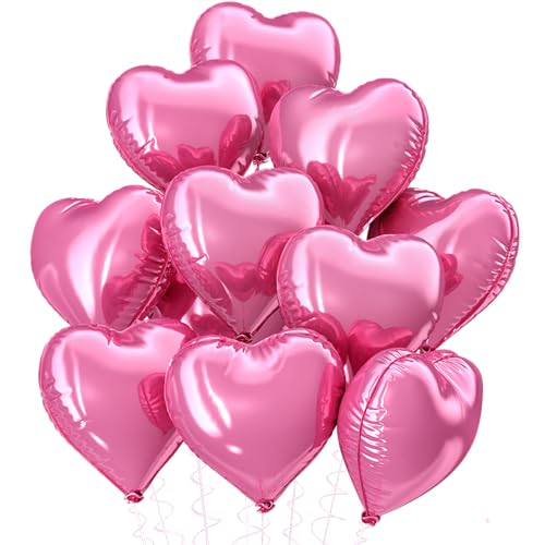 Boojarr Rosa Herzballons, 10 Stück herzförmige Folienballons, 45,7 cm Herz-Heliumballons für Frauen, Geburtstag, Valentinstag, Verlobung, Hochzeit, Jubiläumsdekoration von Boojarr