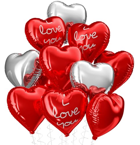 Boojarr Rot-Silber-Folien-Herzballons, 45,7 cm, Herzform, "I Love You", Helium-Ballons für Valentinstag, Verlobung, Brautparty, Hochzeit, Jahrestag, Geburtstagsparty-Dekorationen von Boojarr