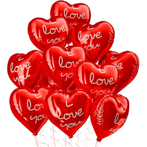 Boojarr Rote Folienballons in Herzform, 45,7 cm, Herzform, "I Love You", für Valentinstag, Verlobung, Brautparty, Hochzeit, Jahrestag, Geburtstagsparty-Dekorationen von Boojarr