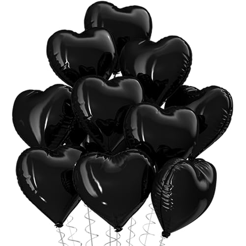 Boojarr Schwarze Herzballons, 45,7 cm, schwarze Folienballons in Herzform, Helium-Luftballons, Dekorationen für Valentinstag, Verlobung, Hochzeit, Jahrestag, Geburtstagsfeier, 10 Stück von Boojarr