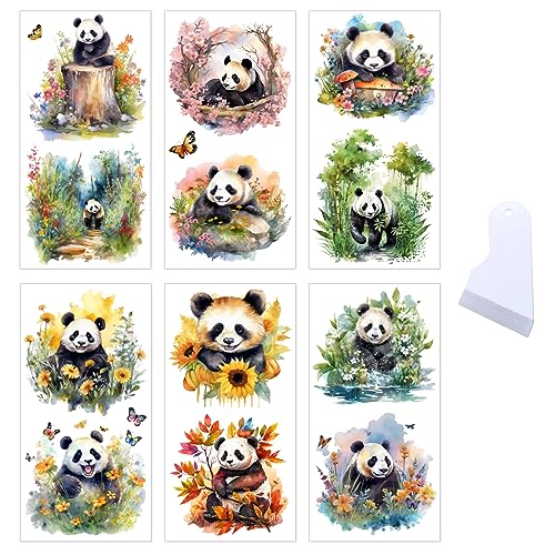 6 Blatt Rub On Transfer Aufkleber Panda Aufkleber Deko Niedliche Tieraufkleber zum Basteln Vintage Ästhetische Panda Transfer Sticker für Möbel Fenster Glas Tasse Holz Auto Scrapbooking Kalender von BoomTeck