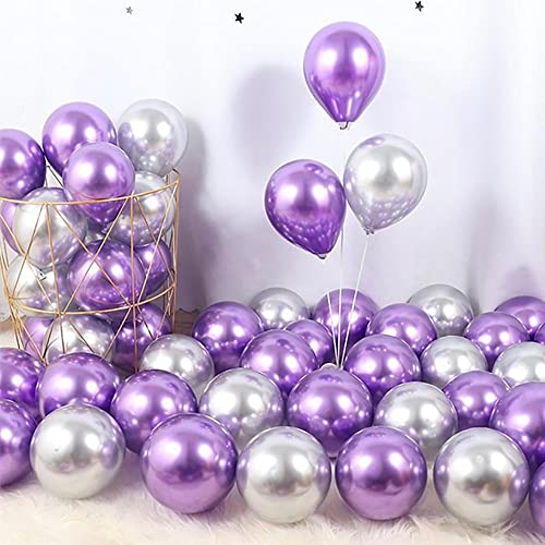 50 Stück Luftballons Metallic Glänzendes Luftballons Geburtstag in Lila und Silber Helium Latexballons Partyballon Ballons Metallic für Geburtstagsdeko, Deko Hochzeit, Party Dekoration von Boonee