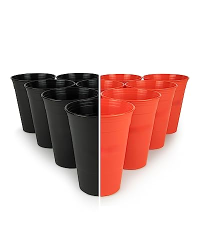 Boozie´s 22 wiederverwendbare Trinkbecher Set (16oz./473ml) - 11 schwarze & 11 rote Becher aus nachhaltigem Hartplastik - spülmaschinenfest & wiederverwendbar. Inkl. 3 Tischtennisbällen von Boozie´s