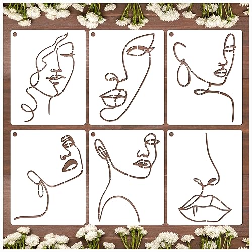 6 Stück Lady Line Art Gesicht Kuchen Schablonen Frauen Thema Schablonen zum Malen auf Leinwand weibliches Gesicht Kuchen Schablonen zum Dekorieren von Kuchen (Frauen Gesicht) von Boqon