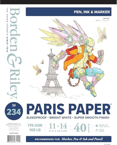 Borden & Riley 234 Paris-Papier für Stifte, 27,9 x 35,6 cm, 108 lb., 20 weiße Blatt, je 1 Block (234P111440) von Borden & Riley