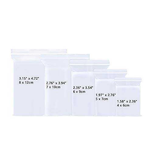 Transparente Beutel mit Reißverschluss, 500 Stück, verschiedene Größen, Mini-Plastiktüten für Pillen, Süßigkeiten, Samen, Perlen (7 Größen) von BornFeel