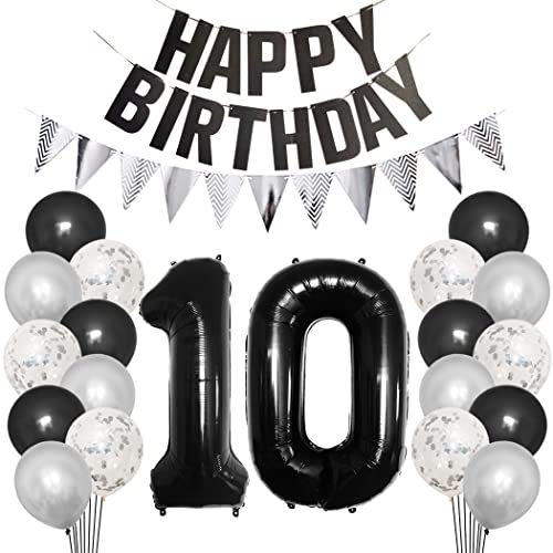 Borsgye 10. Geburtstag Deko Set 10 Jahr Geburtstagsdeko Ballon Männer Junge Frauen Schwarz Happy Birthday Banner Silber Glitzernder Dreiecks Banner Konfetti Luftballons Schwarz Folienballon Zahl 10 Borsgye 10. Geburtstag Deko Set 10 Jahr Geburtstagsdeko Ballon Männer Junge Frauen Schwarz Happy Birthday Banner Silber Glitzernder Dreiecks Banner Konfetti Luftballons Schwarz Folienballon Zahl 10 von Borsgye