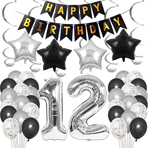 Borsgye 12. Geburtstag Dekoration Set 12 Jahr Geburtstagsdeko Ballon Männer Junge Frauen Schwarz Happy Birthday Banner Folie Sterne Luftballons Konfetti Luftballons Silber Folienballon Zahll 12 Borsgye 12. Geburtstag Dekoration Set 12 Jahr Geburtstagsdeko Ballon Männer Junge Frauen Schwarz Happy Birthday Banner Folie Sterne Luftballons Konfetti Luftballons Silber Folienballon Zahll 12 von Borsgye
