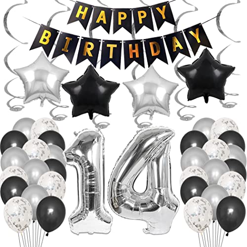 Borsgye 14. Geburtstag Dekoration Set 14 Jahr Geburtstagsdeko Ballon Männer Junge Frauen Schwarz Happy Birthday Banner Folie Sterne Luftballons Konfetti Luftballons Silber Folienballon Zahl14 Borsgye 14. Geburtstag Dekoration Set 14 Jahr Geburtstagsdeko Ballon Männer Junge Frauen Schwarz Happy Birthday Banner Folie Sterne Luftballons Konfetti Luftballons Silber Folienballon Zahl14 von Borsgye