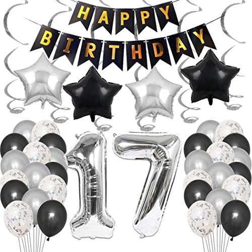 Borsgye 17. Geburtstag Dekoration Set 17 Jahr Geburtstagsdeko Ballon Männer Junge Frauen Schwarz Happy Birthday Banner Folie Sterne Luftballons Konfetti Luftballons Silber Folienballon Zahl17 Borsgye 17. Geburtstag Dekoration Set 17 Jahr Geburtstagsdeko Ballon Männer Junge Frauen Schwarz Happy Birthday Banner Folie Sterne Luftballons Konfetti Luftballons Silber Folienballon Zahl17 von Borsgye