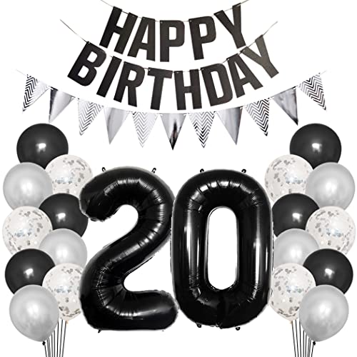 Borsgye 20. Geburtstag Deko Set 20 Jahr Geburtstagsdeko Ballon Männer Junge Frauen Schwarz Happy Birthday Banner Silber Glitzernder Dreiecks Banner Konfetti Luftballons Schwarz Folienballon Zahl 20 Borsgye 20. Geburtstag Deko Set 20 Jahr Geburtstagsdeko Ballon Männer Junge Frauen Schwarz Happy Birthday Banner Silber Glitzernder Dreiecks Banner Konfetti Luftballons Schwarz Folienballon Zahl 20 von Borsgye