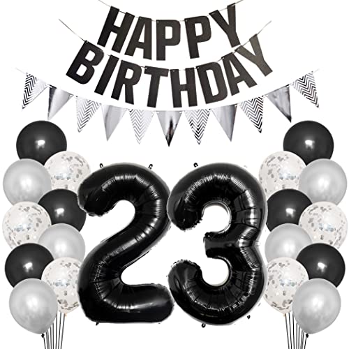 Borsgye 23. Geburtstag Deko Set 23 Jahr Geburtstagsdeko Ballon Männer Junge Frauen Schwarz Happy Birthday Banner Silber Glitzernder Dreiecks Banner Konfetti Luftballons Schwarz Folienballon Zahl 23 Borsgye 23. Geburtstag Deko Set 23 Jahr Geburtstagsdeko Ballon Männer Junge Frauen Schwarz Happy Birthday Banner Silber Glitzernder Dreiecks Banner Konfetti Luftballons Schwarz Folienballon Zahl 23 von Borsgye