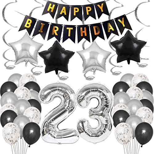 Borsgye 23. Geburtstag Dekoration Set 23 Jahr Geburtstagsdeko Ballon Männer Junge Frauen Schwarz Happy Birthday Banner Folie Sterne Luftballons Konfetti Luftballons Silber Folienballon Zahl 23 Borsgye 23. Geburtstag Dekoration Set 23 Jahr Geburtstagsdeko Ballon Männer Junge Frauen Schwarz Happy Birthday Banner Folie Sterne Luftballons Konfetti Luftballons Silber Folienballon Zahl 23 von Borsgye