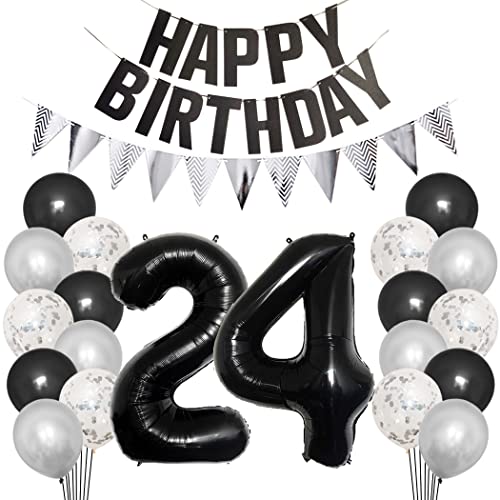 Borsgye 24. Geburtstag Deko Set 24 Jahr Geburtstagsdeko Ballon Männer Junge Frauen Schwarz Happy Birthday Banner Silber Glitzernder Dreiecks Banner Konfetti Luftballons Schwarz Folienballon Zahl 24 Borsgye 24. Geburtstag Deko Set 24 Jahr Geburtstagsdeko Ballon Männer Junge Frauen Schwarz Happy Birthday Banner Silber Glitzernder Dreiecks Banner Konfetti Luftballons Schwarz Folienballon Zahl 24 von Borsgye
