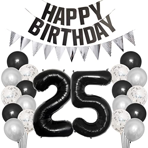 Borsgye 25. Geburtstag Deko Set 25 Jahr Geburtstagsdeko Ballon Männer Junge Frauen Schwarz Happy Birthday Banner Silber Glitzernder Dreiecks Banner Konfetti Luftballons Schwarz Folienballon Zahl 25 Borsgye 25. Geburtstag Deko Set 25 Jahr Geburtstagsdeko Ballon Männer Junge Frauen Schwarz Happy Birthday Banner Silber Glitzernder Dreiecks Banner Konfetti Luftballons Schwarz Folienballon Zahl 25 von Borsgye