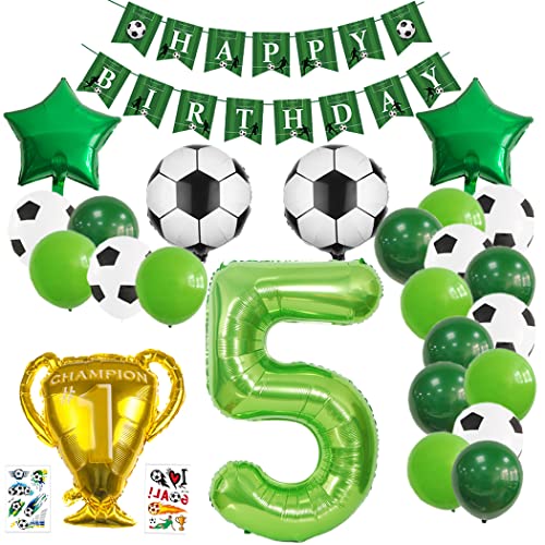 Borsgye 27 Stück Fußball Luftballon Set Jungen Große Trophäe Ballon Kindergeburtstag Deko Luftballon Folienballon Latexballons Alles Gute zum Geburtstagsballon mit Happy Birthday Banner – Zahl 5 von Borsgye