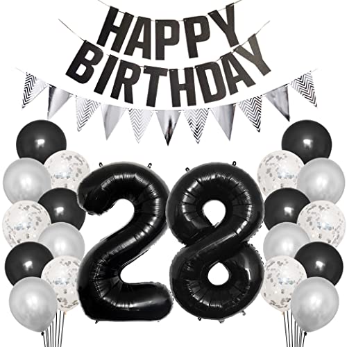 Borsgye 28. Geburtstag Deko Set 28 Jahr Geburtstagsdeko Ballon Männer Junge Frauen Schwarz Happy Birthday Banner Silber Glitzernder Dreiecks Banner Konfetti Luftballons Schwarz Folienballon Zahl 28 Borsgye 28. Geburtstag Deko Set 28 Jahr Geburtstagsdeko Ballon Männer Junge Frauen Schwarz Happy Birthday Banner Silber Glitzernder Dreiecks Banner Konfetti Luftballons Schwarz Folienballon Zahl 28 von Borsgye