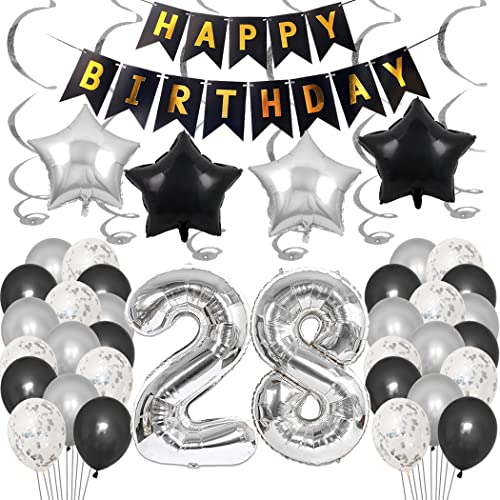 Borsgye 28. Geburtstag Dekoration Set 28 Jahr Geburtstagsdeko Ballon Männer Junge Frauen Schwarz Happy Birthday Banner Folie Sterne Luftballons Konfetti Luftballons Silber Folienballon Zahl 28 Borsgye 28. Geburtstag Dekoration Set 28 Jahr Geburtstagsdeko Ballon Männer Junge Frauen Schwarz Happy Birthday Banner Folie Sterne Luftballons Konfetti Luftballons Silber Folienballon Zahl 28 von Borsgye