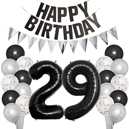 Borsgye 29. Geburtstag Deko Set 29 Jahr Geburtstagsdeko Ballon Männer Junge Frauen Schwarz Happy Birthday Banner Silber Glitzernder Dreiecks Banner Konfetti Luftballons Schwarz Folienballon Zahl 29 Borsgye 29. Geburtstag Deko Set 29 Jahr Geburtstagsdeko Ballon Männer Junge Frauen Schwarz Happy Birthday Banner Silber Glitzernder Dreiecks Banner Konfetti Luftballons Schwarz Folienballon Zahl 29 von Borsgye