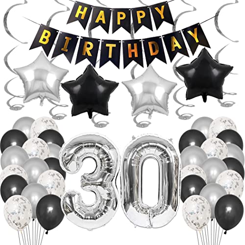 Borsgye 30. Geburtstag Dekoration Set 30 Jahr Geburtstagsdeko Ballon Männer Junge Frauen Schwarz Happy Birthday Banner Folie Sterne Luftballons Konfetti Luftballons Silber Folienballon Zahl 30 Borsgye 30. Geburtstag Dekoration Set 30 Jahr Geburtstagsdeko Ballon Männer Junge Frauen Schwarz Happy Birthday Banner Folie Sterne Luftballons Konfetti Luftballons Silber Folienballon Zahl 30 von Borsgye