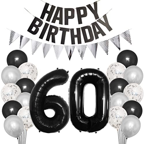 Borsgye 60. Geburtstag Deko Set 60 Jahr Geburtstagsdeko Ballon Männer Junge Frauen Schwarz Happy Birthday Banner Silber Glitzernder Dreiecks Banner Konfetti Luftballons Schwarz Folienballon Zahl 60 Borsgye 60. Geburtstag Deko Set 60 Jahr Geburtstagsdeko Ballon Männer Junge Frauen Schwarz Happy Birthday Banner Silber Glitzernder Dreiecks Banner Konfetti Luftballons Schwarz Folienballon Zahl 60 von Borsgye