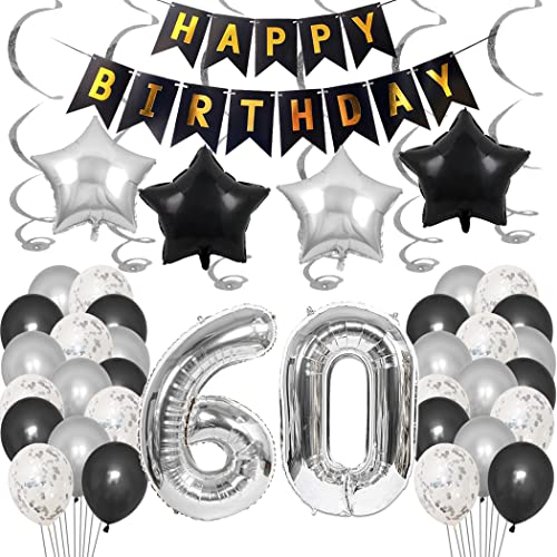 Borsgye 60. Geburtstag Dekoration Set 60 Jahr Geburtstagsdeko Ballon Männer Junge Frauen Schwarz Happy Birthday Banner Folie Sterne Luftballons Konfetti Luftballons Silber Folienballon Zahl60 Borsgye 60. Geburtstag Dekoration Set 60 Jahr Geburtstagsdeko Ballon Männer Junge Frauen Schwarz Happy Birthday Banner Folie Sterne Luftballons Konfetti Luftballons Silber Folienballon Zahl60 von Borsgye