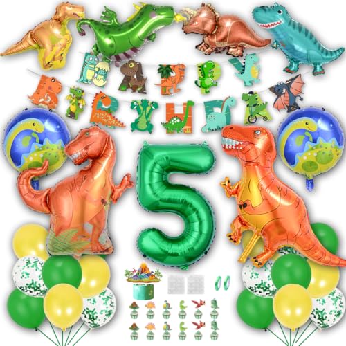 Borsgye Dinosaurier Luftballon Set Jungen Große Dinosaurier Ballon Kindergeburtstag Deko Latexballons Folienballon Riesen Zahl 5 Alles Gute zum Geburtstagsballon mit Happy Birthday Banner von Borsgye