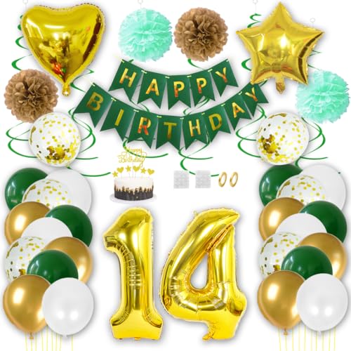 Borsgye Geburtstag Deko Männer Frauen Grün Gold Geburtstagsdeko Mädchen Junge Happy Birthday Banner 14 Jahre Geburtstag Nummer Folienballons Pompons Konfetti Luftballons Pompons Tortenaufsatz Borsgye Geburtstag Deko Männer Frauen Grün Gold Geburtstagsdeko Mädchen Junge Happy Birthday Banner 14 Jahre Geburtstag Nummer Folienballons Pompons Konfetti Luftballons Pompons Tortenaufsatz von Borsgye
