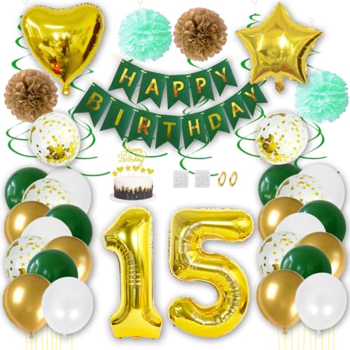 Borsgye Geburtstag Deko Männer Frauen Grün Gold Geburtstagsdeko Mädchen Junge Happy Birthday Banner 15 Jahre Geburtstag Nummer Folienballons Pompons Konfetti Luftballons Pompons Tortenaufsatz Borsgye Geburtstag Deko Männer Frauen Grün Gold Geburtstagsdeko Mädchen Junge Happy Birthday Banner 15 Jahre Geburtstag Nummer Folienballons Pompons Konfetti Luftballons Pompons Tortenaufsatz von Borsgye