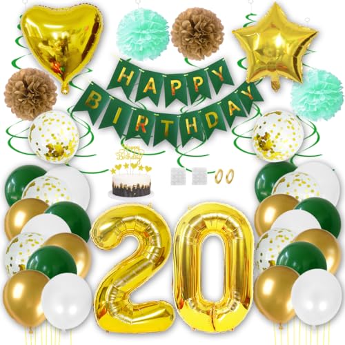 Borsgye Geburtstag Deko Männer Frauen Grün Gold Geburtstagsdeko Mädchen Junge Happy Birthday Banner 20 Jahre Geburtstag Nummer Folienballons Pompons Konfetti Luftballons Pompons Tortenaufsatz Borsgye Geburtstag Deko Männer Frauen Grün Gold Geburtstagsdeko Mädchen Junge Happy Birthday Banner 20 Jahre Geburtstag Nummer Folienballons Pompons Konfetti Luftballons Pompons Tortenaufsatz von Borsgye