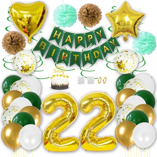 Borsgye Geburtstag Deko Männer Frauen Grün Gold Geburtstagsdeko Mädchen Junge Happy Birthday Banner 22 Jahre Geburtstag Nummer Folienballons Pompons Konfetti Luftballons Pompons Tortenaufsatz Borsgye Geburtstag Deko Männer Frauen Grün Gold Geburtstagsdeko Mädchen Junge Happy Birthday Banner 22 Jahre Geburtstag Nummer Folienballons Pompons Konfetti Luftballons Pompons Tortenaufsatz von Borsgye