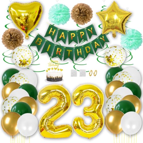 Borsgye Geburtstag Deko Männer Frauen Grün Gold Geburtstagsdeko Mädchen Junge Happy Birthday Banner 23 Jahre Geburtstag Nummer Folienballons Pompons Konfetti Luftballons Pompons Tortenaufsatz Borsgye Geburtstag Deko Männer Frauen Grün Gold Geburtstagsdeko Mädchen Junge Happy Birthday Banner 23 Jahre Geburtstag Nummer Folienballons Pompons Konfetti Luftballons Pompons Tortenaufsatz von Borsgye