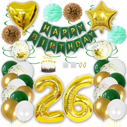 Borsgye Geburtstag Deko Männer Frauen Grün Gold Geburtstagsdeko Mädchen Junge Happy Birthday Banner 26 Jahre Geburtstag Nummer Folienballons Pompons Konfetti Luftballons Pompons Tortenaufsatz Borsgye Geburtstag Deko Männer Frauen Grün Gold Geburtstagsdeko Mädchen Junge Happy Birthday Banner 26 Jahre Geburtstag Nummer Folienballons Pompons Konfetti Luftballons Pompons Tortenaufsatz von Borsgye