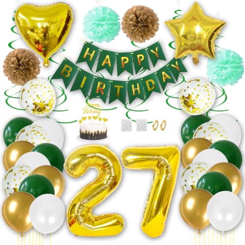 Borsgye Geburtstag Deko Männer Frauen Grün Gold Geburtstagsdeko Mädchen Junge Happy Birthday Banner 27 Jahre Geburtstag Nummer Folienballons Pompons Konfetti Luftballons Pompons Tortenaufsatz Borsgye Geburtstag Deko Männer Frauen Grün Gold Geburtstagsdeko Mädchen Junge Happy Birthday Banner 27 Jahre Geburtstag Nummer Folienballons Pompons Konfetti Luftballons Pompons Tortenaufsatz von Borsgye