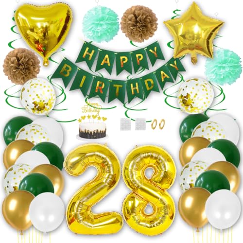 Borsgye Geburtstag Deko Männer Frauen Grün Gold Geburtstagsdeko Mädchen Junge Happy Birthday Banner 28 Jahre Geburtstag Nummer Folienballons Pompons Konfetti Luftballons Pompons Tortenaufsatz Borsgye Geburtstag Deko Männer Frauen Grün Gold Geburtstagsdeko Mädchen Junge Happy Birthday Banner 28 Jahre Geburtstag Nummer Folienballons Pompons Konfetti Luftballons Pompons Tortenaufsatz von Borsgye