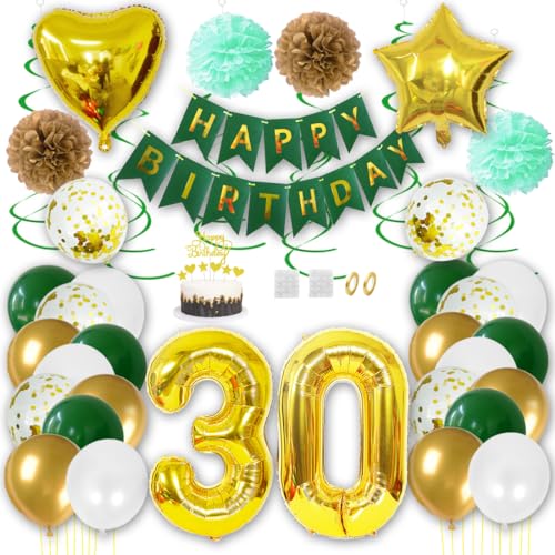 Borsgye Geburtstag Deko Männer Frauen Grün Gold Geburtstagsdeko Mädchen Junge Happy Birthday Banner 30 Jahre Geburtstag Nummer Folienballons Pompons Konfetti Luftballons Pompons Tortenaufsatz Borsgye Geburtstag Deko Männer Frauen Grün Gold Geburtstagsdeko Mädchen Junge Happy Birthday Banner 30 Jahre Geburtstag Nummer Folienballons Pompons Konfetti Luftballons Pompons Tortenaufsatz von Borsgye