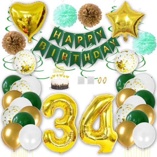 Borsgye Geburtstag Deko Männer Frauen Grün Gold Geburtstagsdeko Mädchen Junge Happy Birthday Banner 34 Jahre Geburtstag Nummer Folienballons Pompons Konfetti Luftballons Pompons Tortenaufsatz Borsgye Geburtstag Deko Männer Frauen Grün Gold Geburtstagsdeko Mädchen Junge Happy Birthday Banner 34 Jahre Geburtstag Nummer Folienballons Pompons Konfetti Luftballons Pompons Tortenaufsatz von Borsgye