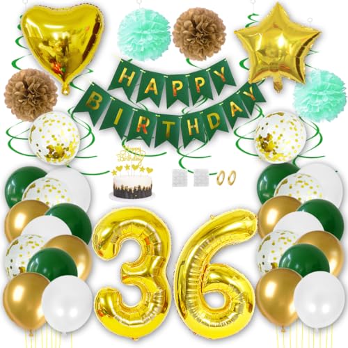 Borsgye Geburtstag Deko Männer Frauen Grün Gold Geburtstagsdeko Mädchen Junge Happy Birthday Banner 36 Jahre Geburtstag Nummer Folienballons Pompons Konfetti Luftballons Pompons Tortenaufsatz Borsgye Geburtstag Deko Männer Frauen Grün Gold Geburtstagsdeko Mädchen Junge Happy Birthday Banner 36 Jahre Geburtstag Nummer Folienballons Pompons Konfetti Luftballons Pompons Tortenaufsatz von Borsgye