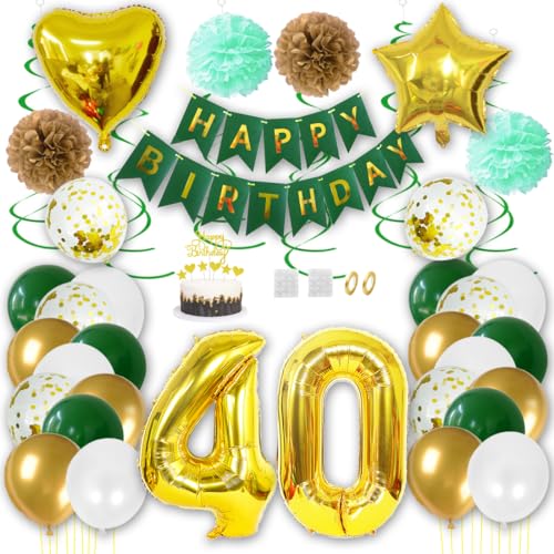 Borsgye Geburtstag Deko Männer Frauen Grün Gold Geburtstagsdeko Mädchen Junge Happy Birthday Banner 40 Jahre Geburtstag Nummer Folienballons Pompons Konfetti Luftballons Pompons Tortenaufsatz Borsgye Geburtstag Deko Männer Frauen Grün Gold Geburtstagsdeko Mädchen Junge Happy Birthday Banner 40 Jahre Geburtstag Nummer Folienballons Pompons Konfetti Luftballons Pompons Tortenaufsatz von Borsgye