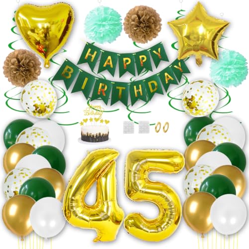 Borsgye Geburtstag Deko Männer Frauen Grün Gold Geburtstagsdeko Mädchen Junge Happy Birthday Banner 45 Jahre Geburtstag Nummer Folienballons Pompons Konfetti Luftballons Pompons Tortenaufsatz Borsgye Geburtstag Deko Männer Frauen Grün Gold Geburtstagsdeko Mädchen Junge Happy Birthday Banner 45 Jahre Geburtstag Nummer Folienballons Pompons Konfetti Luftballons Pompons Tortenaufsatz von Borsgye