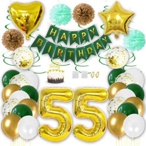 Borsgye Geburtstag Deko Männer Frauen Grün Gold Geburtstagsdeko Mädchen Junge Happy Birthday Banner 55 Jahre Geburtstag Nummer Folienballons Pompons Konfetti Luftballons Pompons Tortenaufsatz Borsgye Geburtstag Deko Männer Frauen Grün Gold Geburtstagsdeko Mädchen Junge Happy Birthday Banner 55 Jahre Geburtstag Nummer Folienballons Pompons Konfetti Luftballons Pompons Tortenaufsatz von Borsgye