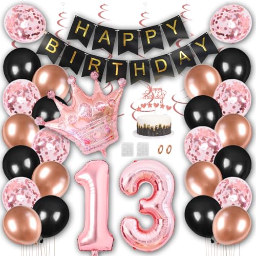 Borsgye Geburtstag Deko Männer Frauen Schwarz Rose Gold Geburtstagsdeko Mädchen Junge Happy Birthday Banner 13 Jahre Geburtstag Nummer Folienballons Krone Konfetti Luftballons Tortenaufsatz Borsgye Geburtstag Deko Männer Frauen Schwarz Rose Gold Geburtstagsdeko Mädchen Junge Happy Birthday Banner 13 Jahre Geburtstag Nummer Folienballons Krone Konfetti Luftballons Tortenaufsatz von Borsgye