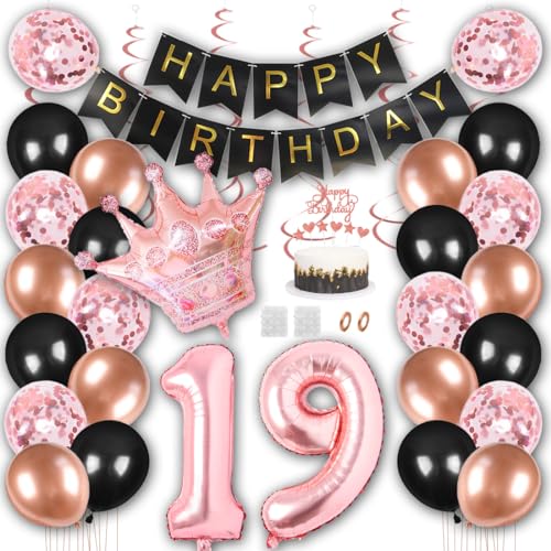 Borsgye Geburtstag Deko Männer Frauen Schwarz Rose Gold Geburtstagsdeko Mädchen Junge Happy Birthday Banner 19 Jahre Geburtstag Nummer Folienballons Krone Konfetti Luftballons Tortenaufsatz Borsgye Geburtstag Deko Männer Frauen Schwarz Rose Gold Geburtstagsdeko Mädchen Junge Happy Birthday Banner 19 Jahre Geburtstag Nummer Folienballons Krone Konfetti Luftballons Tortenaufsatz von Borsgye