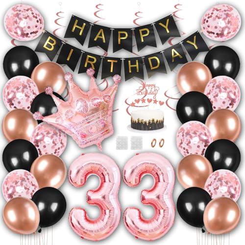 Borsgye Geburtstag Deko Männer Frauen Schwarz Rose Gold Geburtstagsdeko Mädchen Junge Happy Birthday Banner 33 Jahre Geburtstag Nummer Folienballons Krone Konfetti Luftballons Tortenaufsatz Borsgye Geburtstag Deko Männer Frauen Schwarz Rose Gold Geburtstagsdeko Mädchen Junge Happy Birthday Banner 33 Jahre Geburtstag Nummer Folienballons Krone Konfetti Luftballons Tortenaufsatz von Borsgye