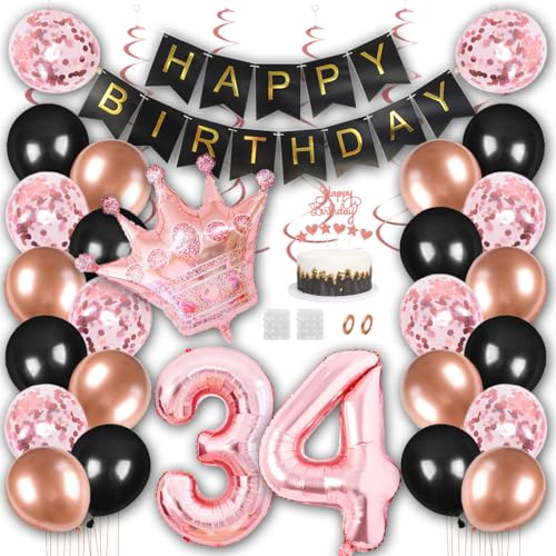 Borsgye Geburtstag Deko Männer Frauen Schwarz Rose Gold Geburtstagsdeko Mädchen Junge Happy Birthday Banner 34 Jahre Geburtstag Nummer Folienballons Krone Konfetti Luftballons Tortenaufsatz Borsgye Geburtstag Deko Männer Frauen Schwarz Rose Gold Geburtstagsdeko Mädchen Junge Happy Birthday Banner 34 Jahre Geburtstag Nummer Folienballons Krone Konfetti Luftballons Tortenaufsatz von Borsgye