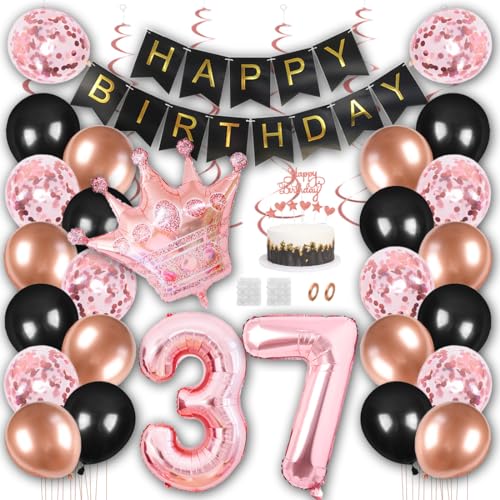 Borsgye Geburtstag Deko Männer Frauen Schwarz Rose Gold Geburtstagsdeko Mädchen Junge Happy Birthday Banner 37 Jahre Geburtstag Nummer Folienballons Krone Konfetti Luftballons Tortenaufsatz Borsgye Geburtstag Deko Männer Frauen Schwarz Rose Gold Geburtstagsdeko Mädchen Junge Happy Birthday Banner 37 Jahre Geburtstag Nummer Folienballons Krone Konfetti Luftballons Tortenaufsatz von Borsgye
