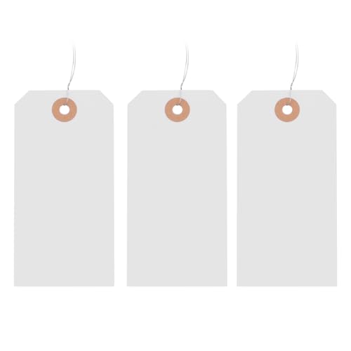 Bortivier 125 Stück Hängeetiketten mit Verstärkter Öse und Draht, Vormontierter Drahtkarton Zur Preisbeschriftung, 4 3/4 X 2 3/8, Langlebig, Einfach zu Verwenden von Bortivier