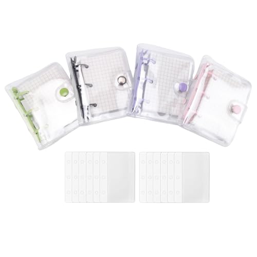 Bortivier 4Er-Pack Transparente Mini-OrdnerhüLlen mit 3 Ringen, mit Gerasterter Innenseite und 12 Ordnertaschen (3 StüCk/Set) von Bortivier